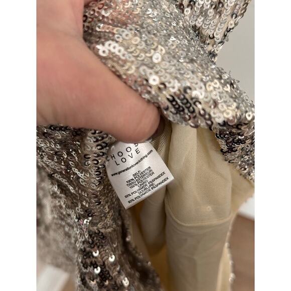 NWT Generation Love Allegra Sequined Faux Wrap Jumpsuit Silver Small - Picture 6 of 6